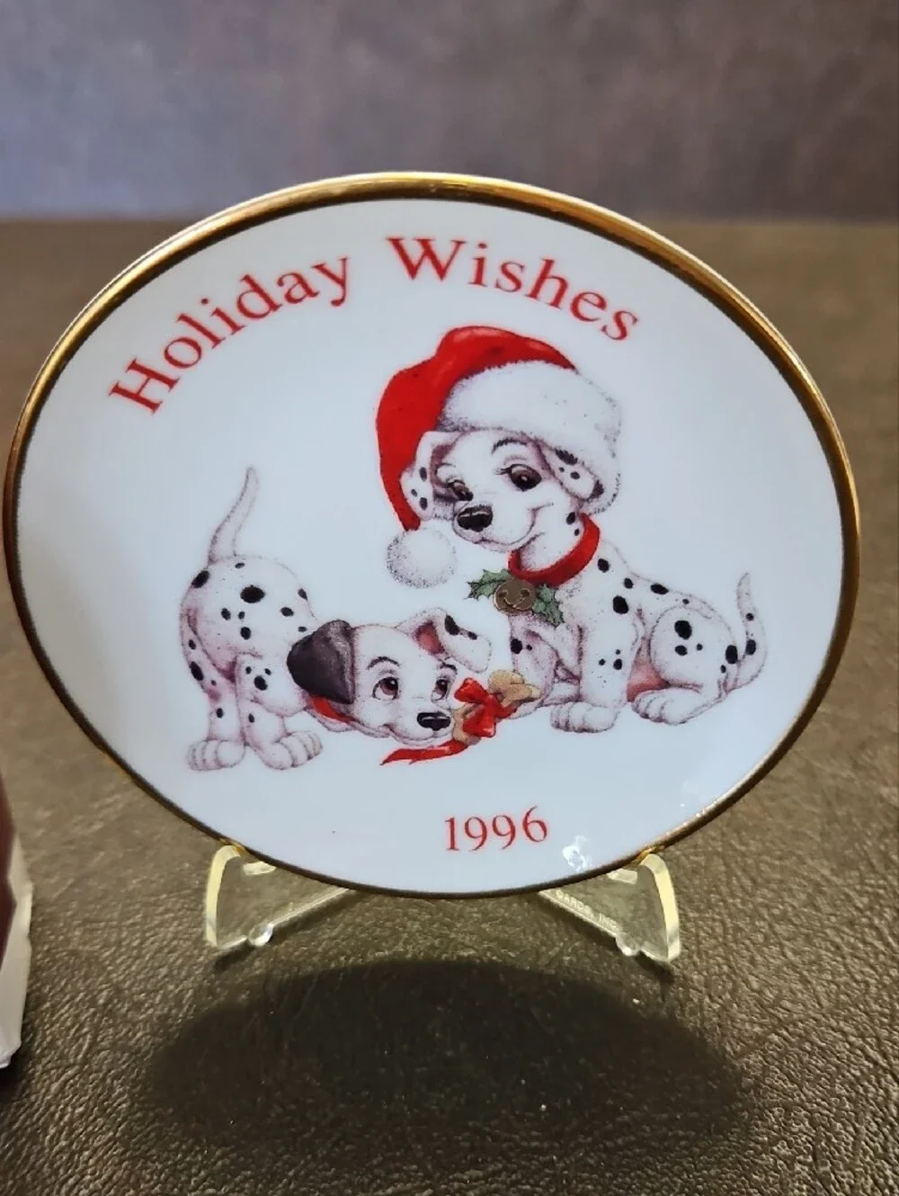 Hallmark Holiday Wishes 1996 Dalmatian Plate - White and Red
